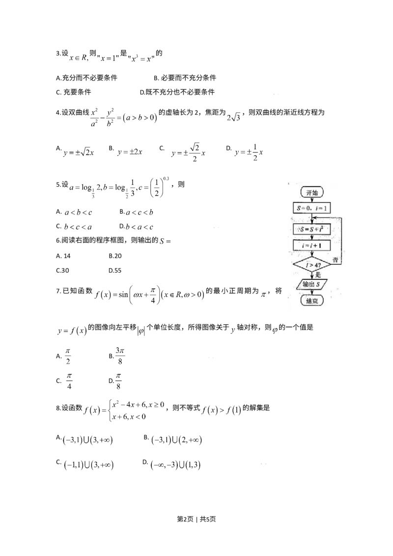《2009年高考数学试卷（文）（天津）（空白卷）_历年真题_2008-2025·（天津）数学高考真题》第2页预览