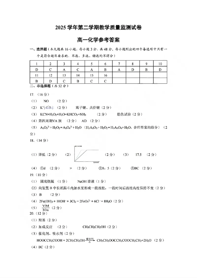 《化学答案2606湖州高一期末_2024-2027高一（7-7月题库）(1)_2026年06月高一试卷_260626浙江省湖州市2025-2026学年高一下学期6月期末考试（全）》第1页预览