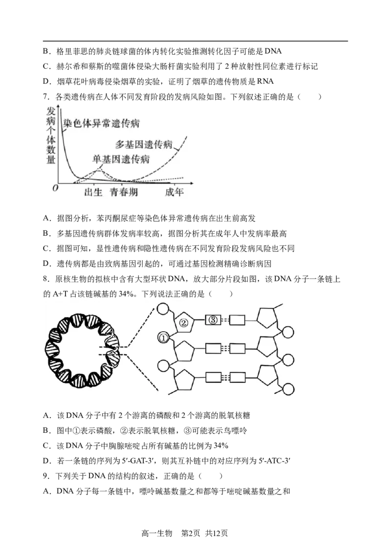 《哈三中2025—2026学年度下学期高一学年6月月考（选考）生物_2024-2027高一（7-7月题库）(1)_2026年06月高一试卷_260612黑龙江省哈尔滨市第三中学2025-2026学年度下学期高一学年6月月考（全）》第2页预览