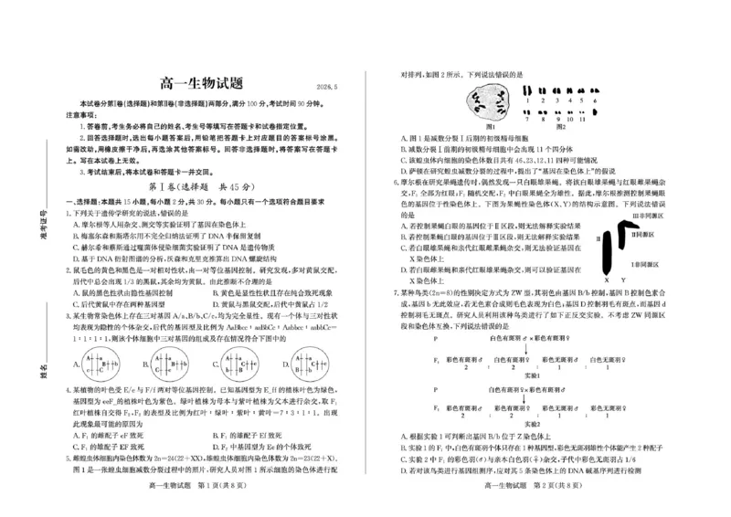 《2026-5高一生物_2024-2027高一（7-7月题库）(1)_2026年05月高一试卷_260516山东德州市2025-2026学年高一下学期期中考试（全）》第1页预览