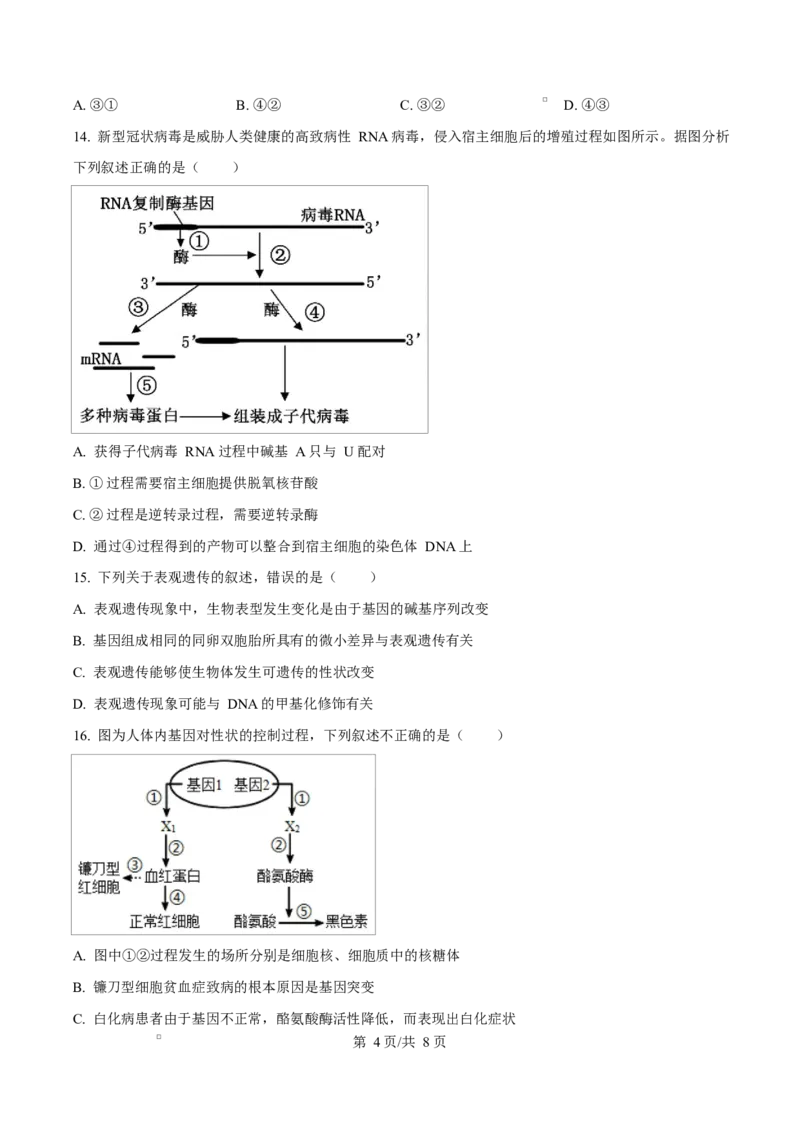 《四川省内江市威远中学2025-2026学年高一下学期期中学情调研生物试题Word版无答案_2024-2027高一（7-7月题库）(1)_2026年06月高一试卷》第4页预览