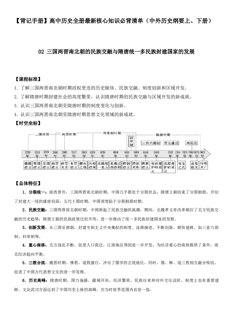 《02三国两晋南北朝的民族交融与隋唐统一多民族封建国家的发展-（中外历史纲要上、下册）_新版高中_高中历史新版_高中历史纲要上（统编版）_核心考点必背清单-F26》第1页预览