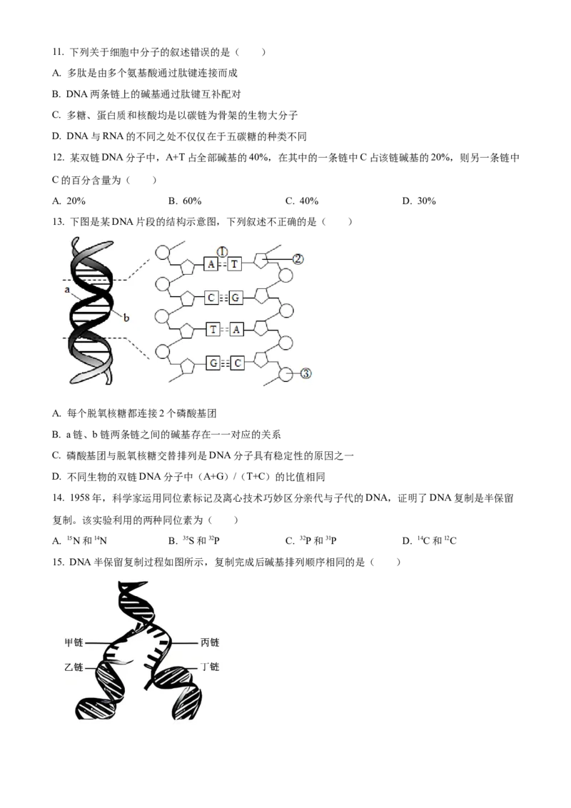 《浙江省台州市台州十校2025-2026学年高一下学期4月期中生物试题Word版无答案_2024-2027高一（7-7月题库）(1)_2026年05月高一试卷》第3页预览