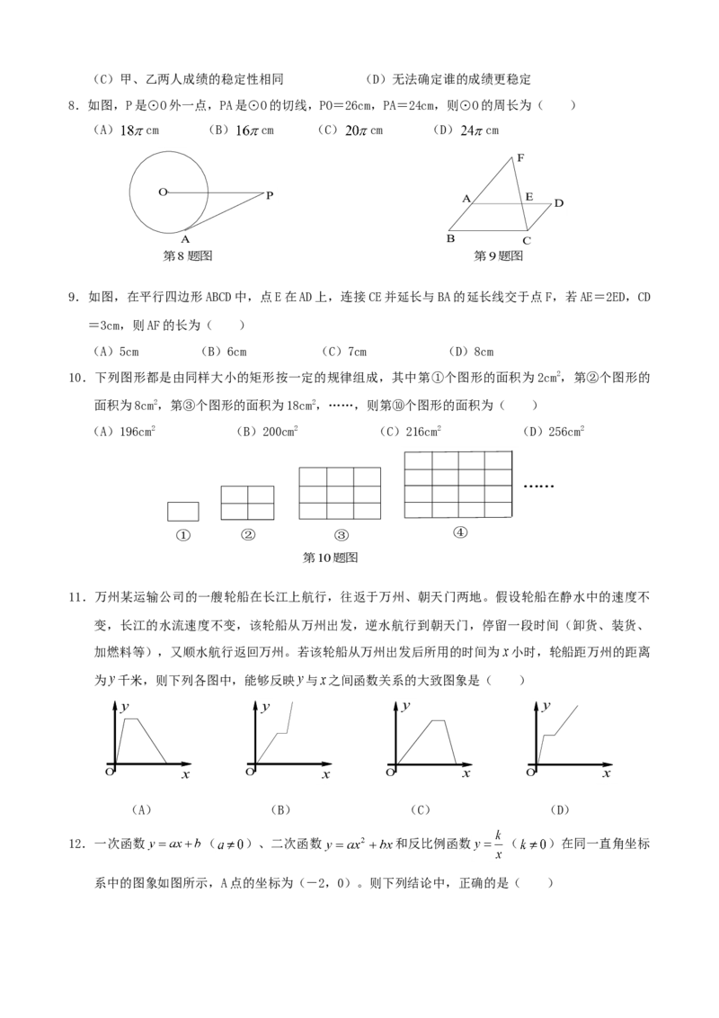 《2013年重庆市中考数学真题及答案（A卷）_重庆历年中考真题2008-2026_2.重庆中考数学2008-2026》第2页预览