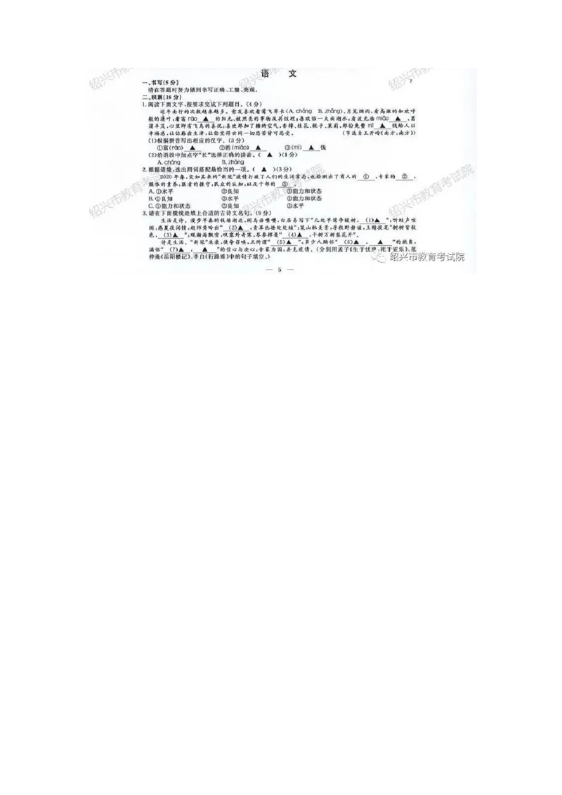 《2020年浙江绍兴语文试卷+答案(图片word版)_12.2026年4月全国各地高考模拟卷_2026版初中金考卷•45套中考试卷汇编系列合集_全国版中考真题(1)_各省市《历年中考真题》2013-2024(10)_浙江》第1页预览