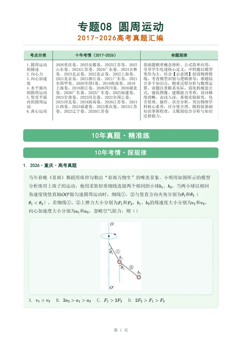 《专题八圆周运动_2017-2026物理高考真题专题汇编（40个专题）(1)》第1页预览