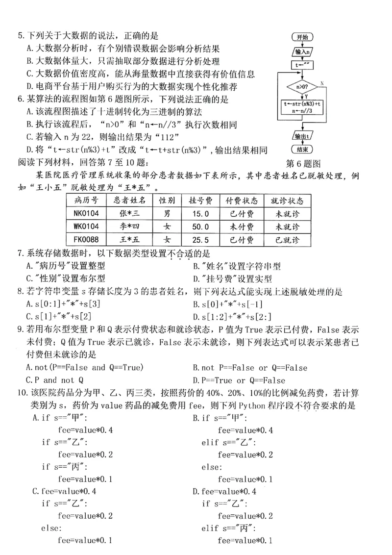 《浙江省衢州市2025-2026学年高一下学期6月期末技术试题（扫描版含答案）_2024-2027高一（7-7月题库）(1)_2026年06月高一试卷_260618浙江省衢州市2025-2026学年高一下学期6月期末考试（全）》第2页预览