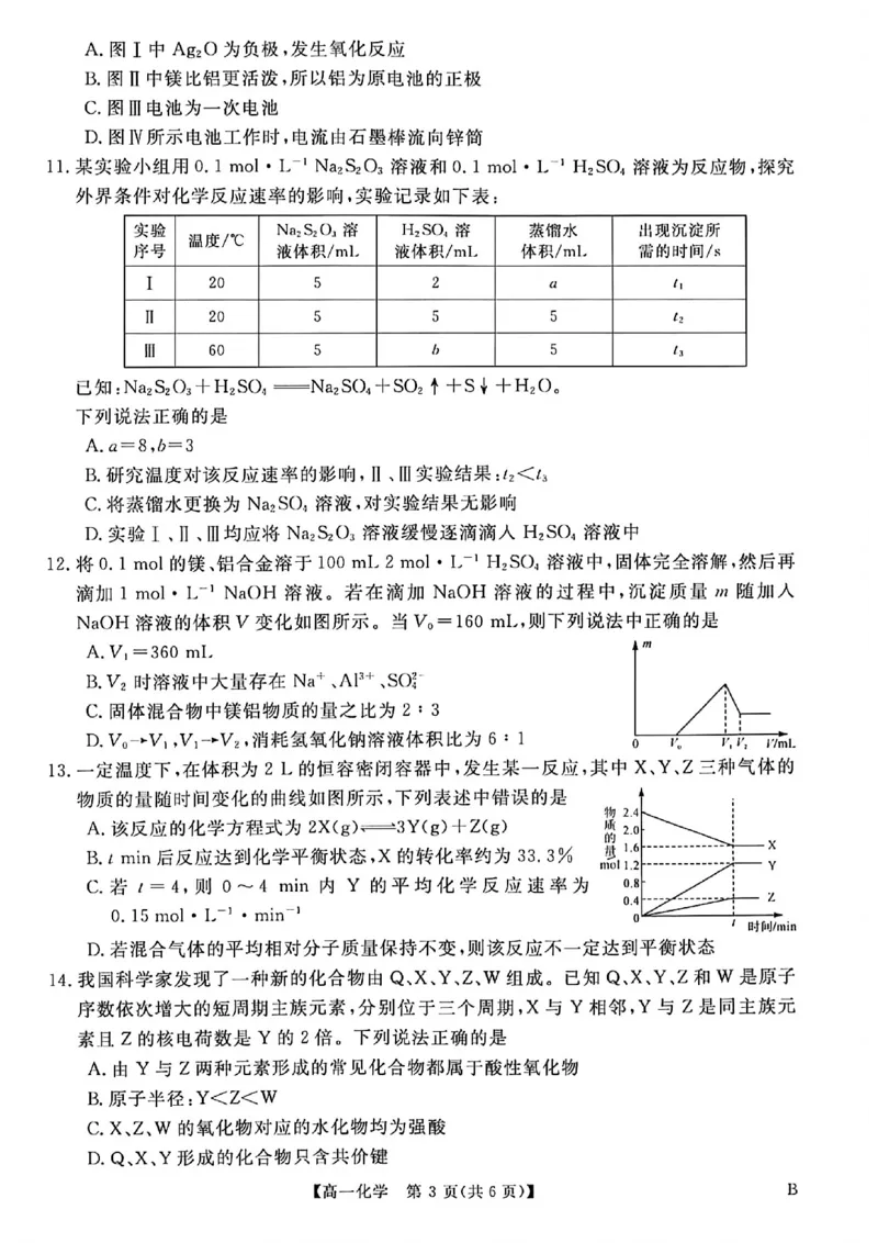 《河南南阳市新未来联考2025-2026学年高一下学期4月期中测评化学试题_2024-2027高一(7-7月题库)(1)_2026年05月高一试卷_260506河南南阳市新未来联考2025-2026学年高一下学期4月期中测评(全)》第3页预览