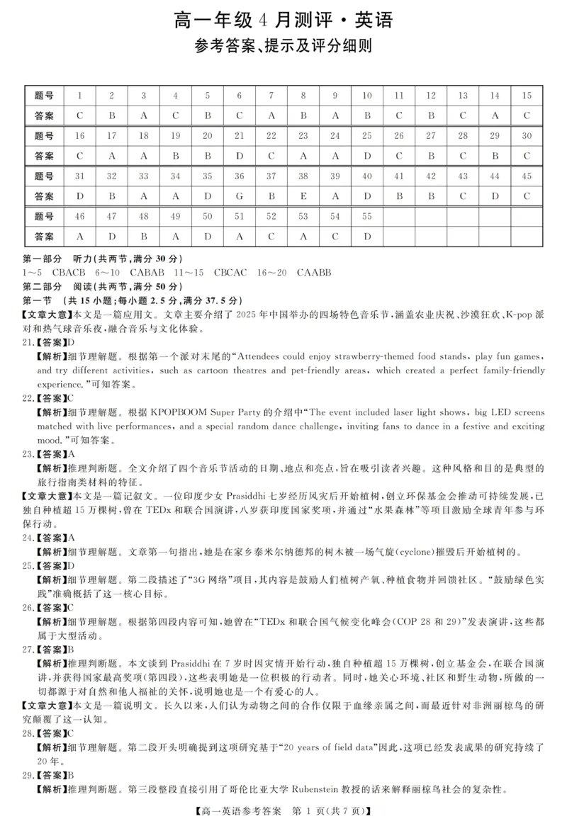 《河南南阳市新未来联考2025-2026学年高一下学期4月期中测评英语答案_2024-2027高一(7-7月题库)(1)_2026年05月高一试卷_260506河南南阳市新未来联考2025-2026学年高一下学期4月期中测评(全)》第1页预览