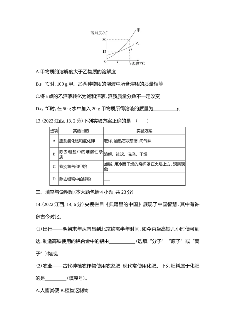 《2022江西化学试卷+答案+解析(word整理版)_12.2026年4月全国各地高考模拟卷_2026版初中金考卷•45套中考试卷汇编系列合集_全国版中考真题(1)_各省市《历年中考真题》2013-2024(10)_江西》第4页预览