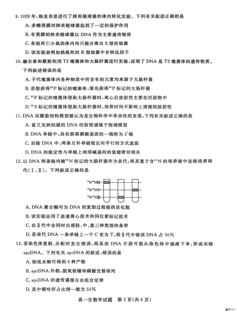 《河北省沧州市沧衡八县联考2025-2026学年高一下学期5月期中生物试题（扫描版，含答案）_2024-2027高一（7-7月题库）(1)_2026年05月高一试卷》第3页预览