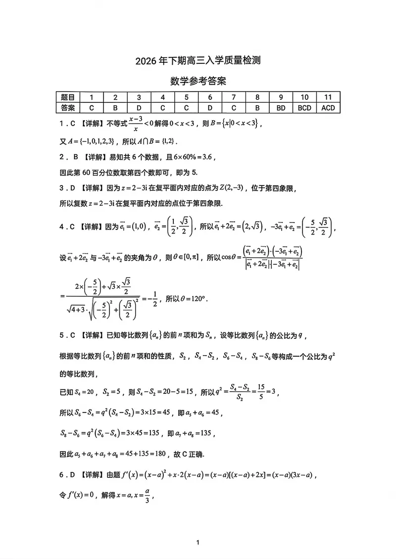 《湖南株洲市第一中学高三上学期入学质量检测数学答案_2027届高考数学模拟卷②（精选十套）_湖南株洲市第一中学高三上学期入学质量检测数学》第1页预览