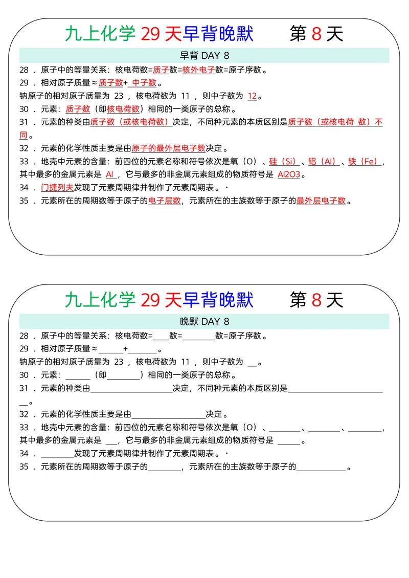 《版（2）九上化学知识点29天早背晚默小纸条_2027《知识点默写小纸条3版》（9年级上）（化学）》第8页预览