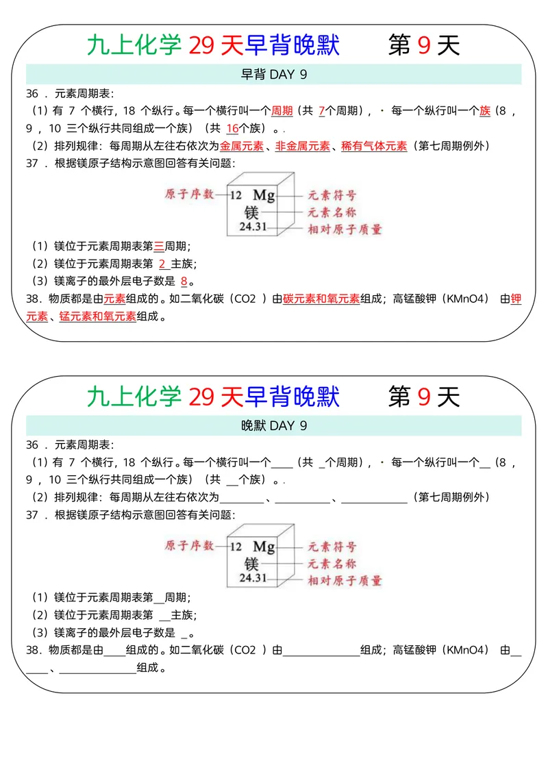 《版（2）九上化学知识点29天早背晚默小纸条_2027《知识点默写小纸条3版》（9年级上）（化学）》第9页预览