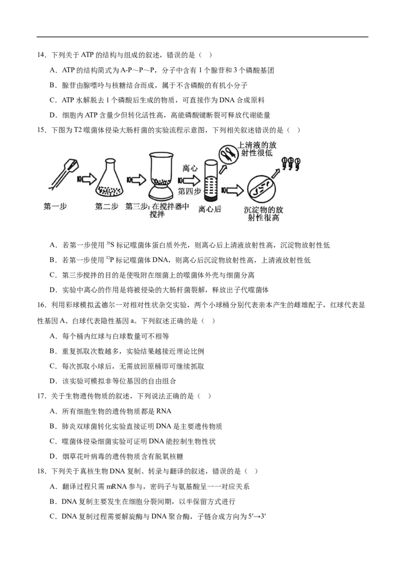 《浙江省金华市卓越联盟2025-2026学年高一下学期5月阶段检测生物试卷（含答案）_2024-2027高一（7-7月题库）(1)_2026年06月高一试卷》第4页预览