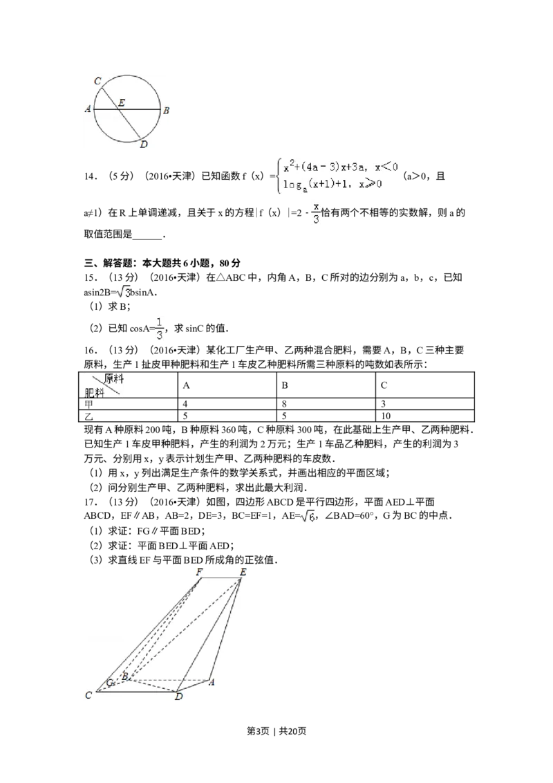 《2016年高考数学试卷（文）（天津）（解析卷）_历年真题_2008-2025·（天津）数学高考真题》第3页预览