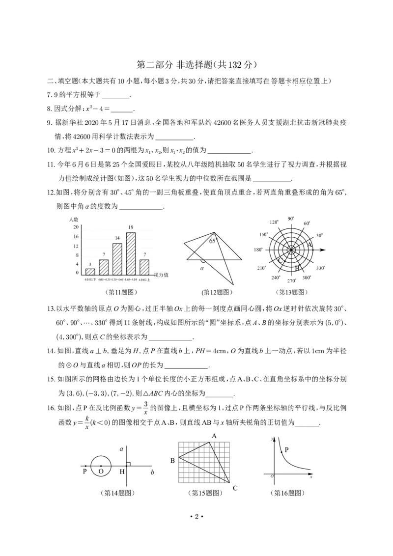 《2020年江苏泰州数学试卷(图片PDF版)_12.2026年4月全国各地高考模拟卷_2026版初中金考卷•45套中考试卷汇编系列合集_全国版中考真题(1)_各省市《历年中考真题》2013-2024(10)_17江苏省各市试卷》第2页预览