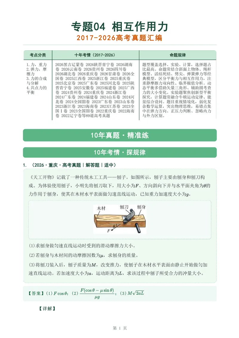 《专题四相互作用力_2017-2026物理高考真题专题汇编（40个专题）(1)》第1页预览