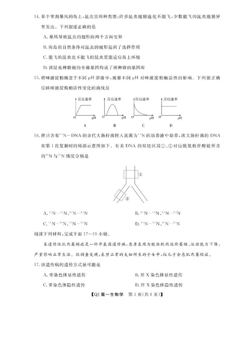 《浙江省强基联盟2025-2026学年高一下学期6月阶段检测生物试题_2024-2027高一(7-7月题库)(1)_2026年06月高一试卷_260616浙江省强基联盟2025-2026学年高一下学期6月阶段检测》第3页预览