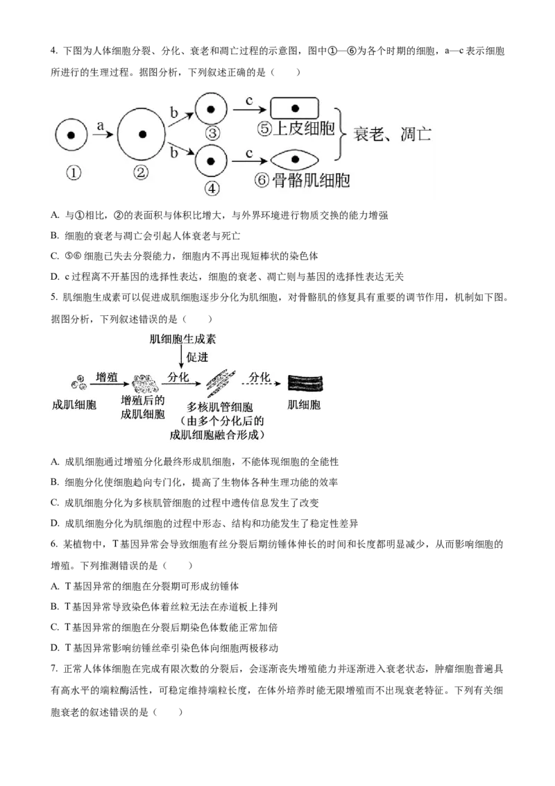 《湖北恩施土家族苗族自治州恩施州高中教学联盟2025-2026学年高一下学期4月期中生物试题（原卷版）_2024-2027高一（7-7月题库）(1)_2026年05月高一试卷》第2页预览