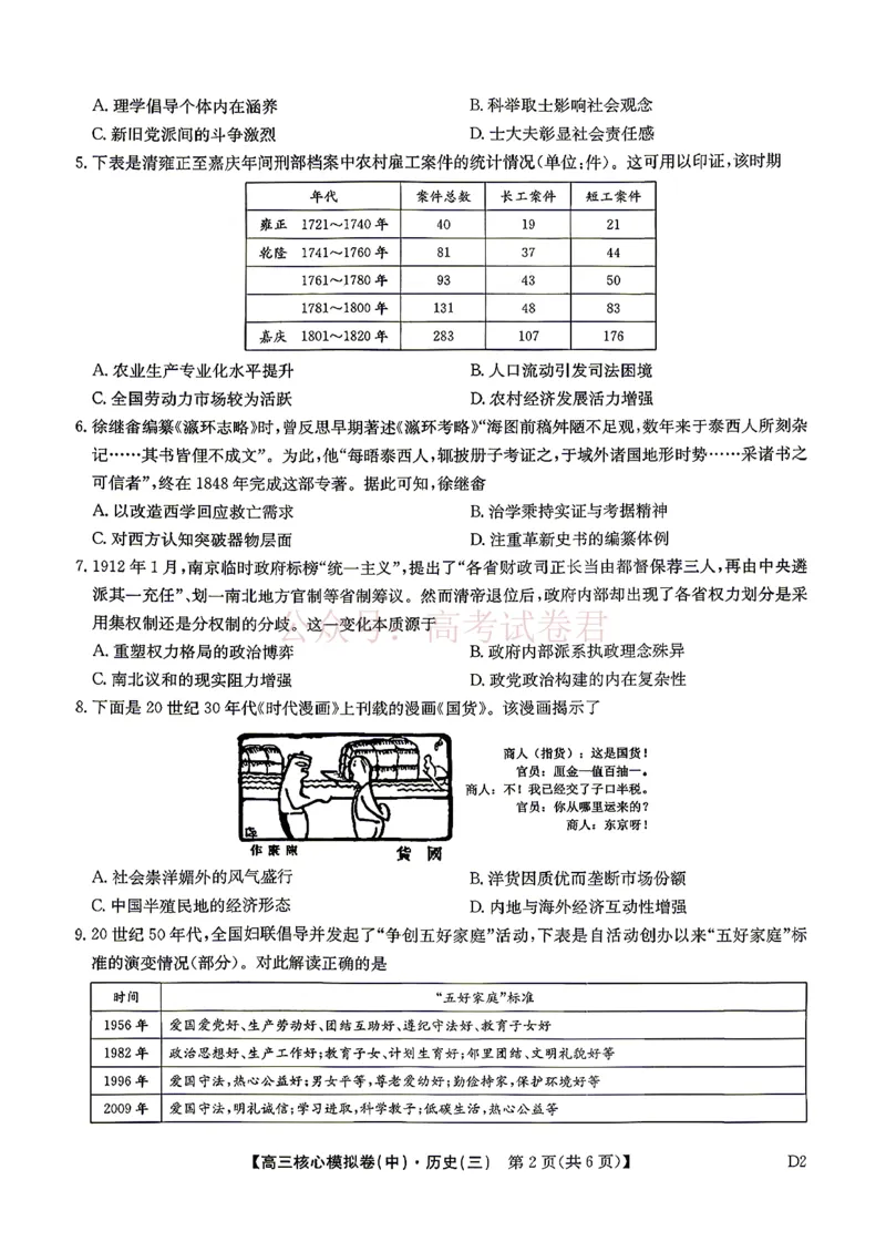 《2026九师联盟高三核心模拟卷（中）三-历史（含答案）_副本_12.2026年4月全国各地高考模拟卷_2026届九师联盟高三核心模拟卷（中）三全科_08历史_九师联盟高三核心模拟卷（中）三》第2页预览