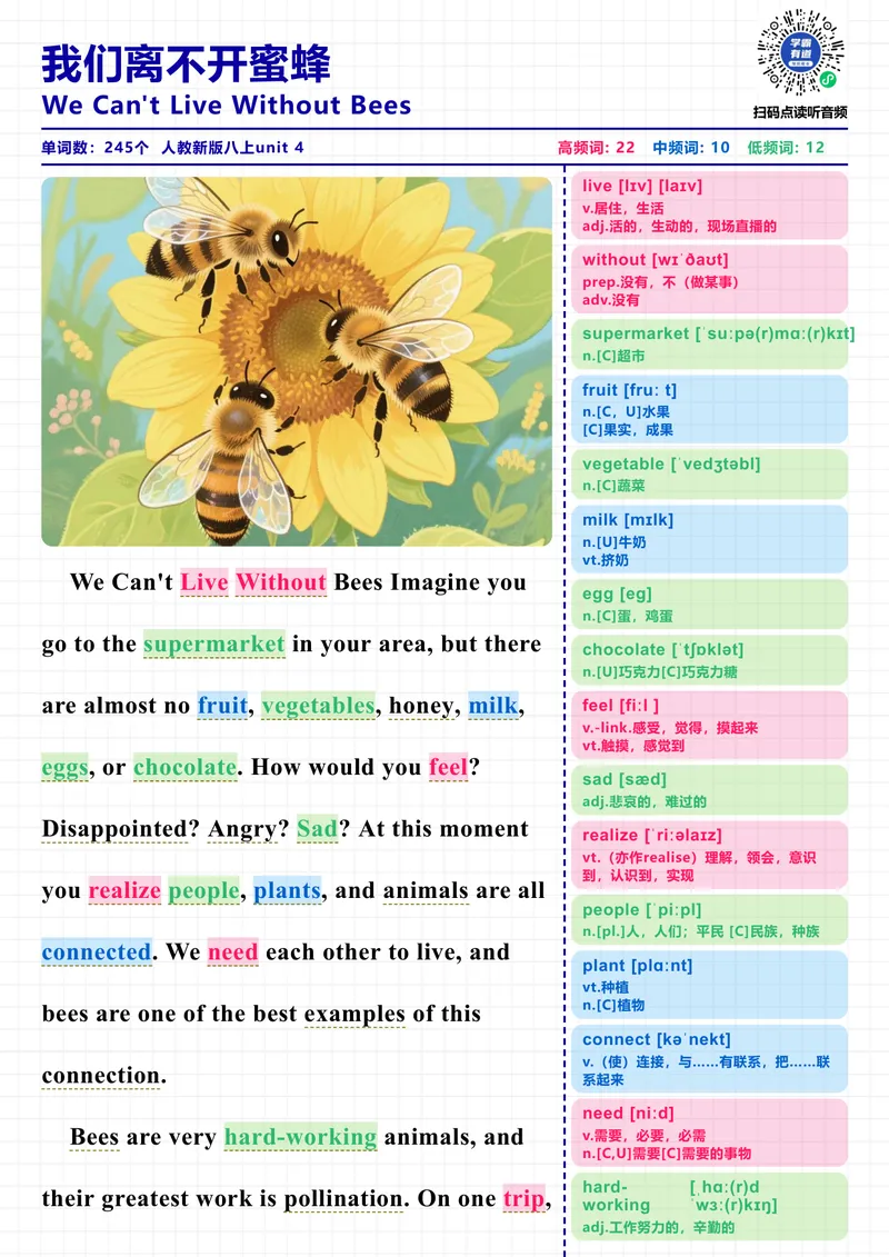 《我们离不开蜜蜂无批注_初中英语789_最新人教版英语八年级上册_新版_最新2025秋人教版英语（八年级上册）_2025秋人教版英语8上：预习资料包_18课文拆解+视频（pdf+mp4）[更新中]》第1页预览
