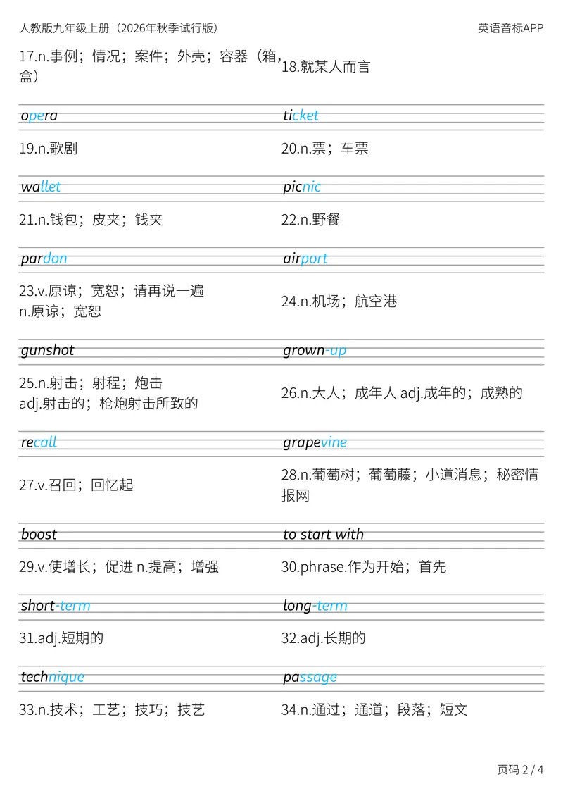 《人教版九年级上册_Unit4衡水体字帖_初中英语789_26秋最新人教版英语九年级上册_新版_第二套_04单词类资料_00暴雪制作资料_06.字帖-衡水体》第2页预览