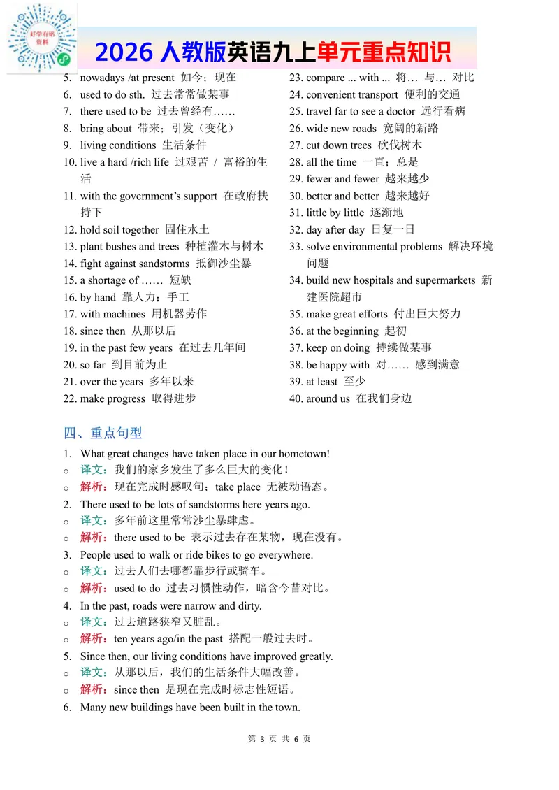 《2026人教英语九上单元重点知识Unit1_初中英语789_26秋最新人教版英语九年级上册_新版_第二套_09知识清单+单元重点知识_单元重点知识》第3页预览
