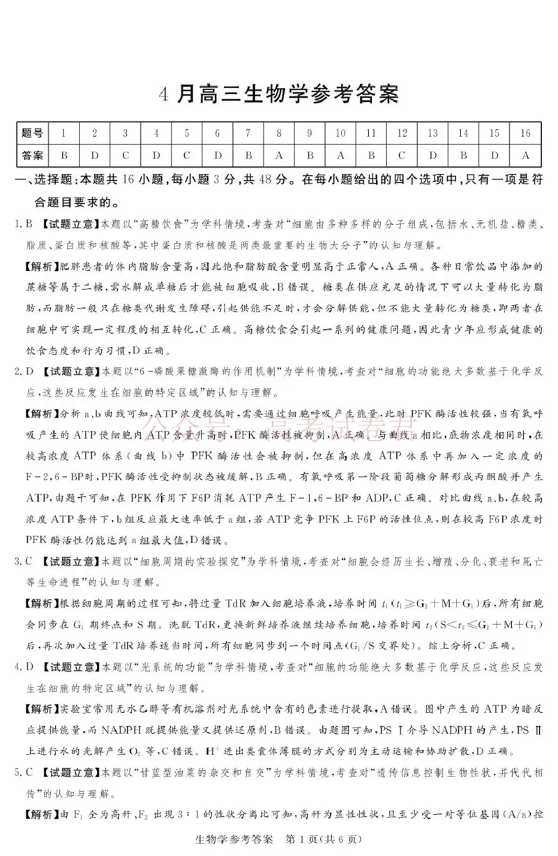 《2025-2026学年高三下学期四月阶段检测生物答案_副本_12.2026年4月全国各地高考模拟卷_2026年4月_2026届河南省湘豫联盟高三四月阶段检测全科_06生物_河南省湘豫联盟高三四月阶段检测》第1页预览