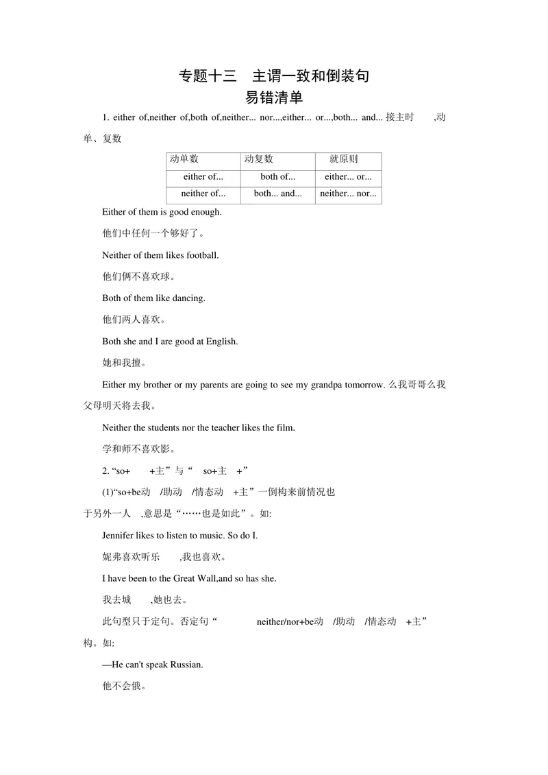 《专题十三主谓一致和倒装句_初中英语789_26秋最新人教版英语九年级上册_26秋人教九上_39、赠送其它资料_旧版资料_14.知识点_中考知识点》第1页预览