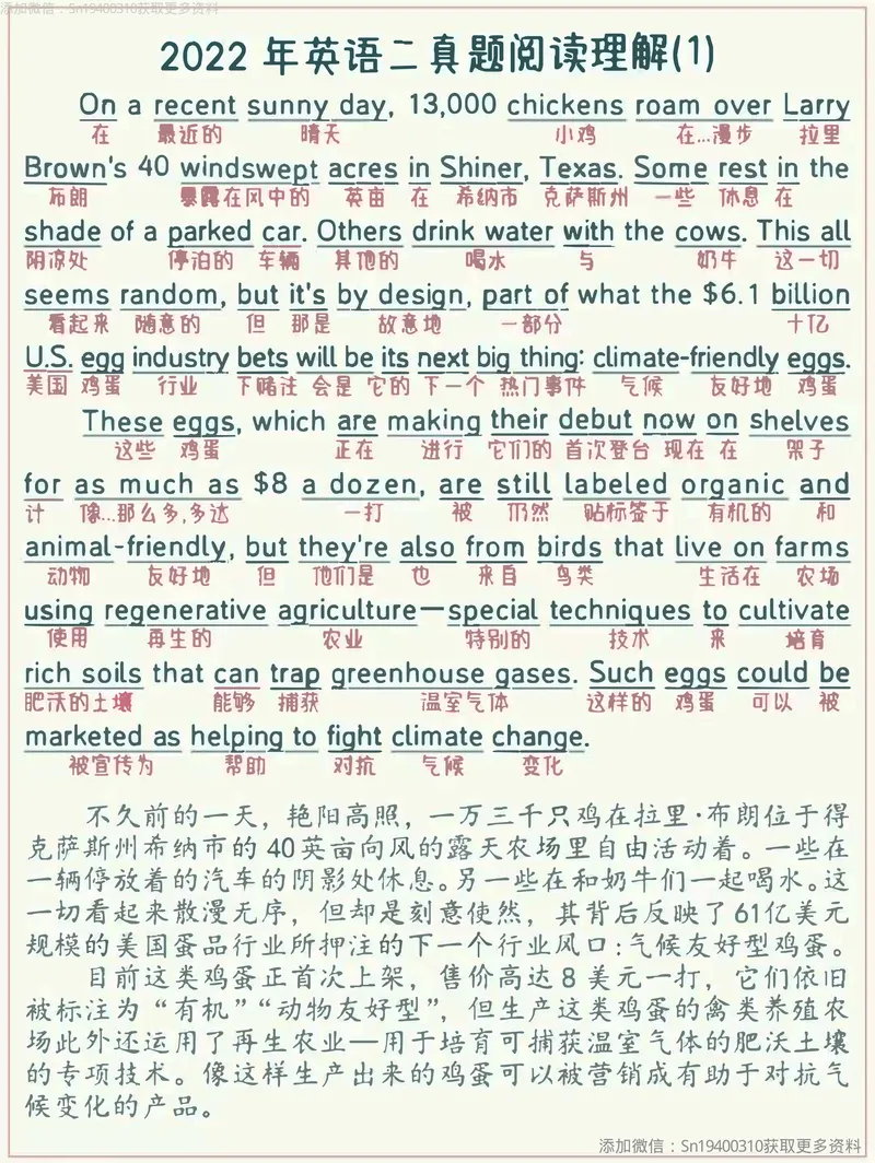 《英二2022_考研英语真题_01考研英语真题版本一_❤️赠2：英语一二逐词翻译_英二逐词翻译_逐词翻译（咸鱼版）》第1页预览