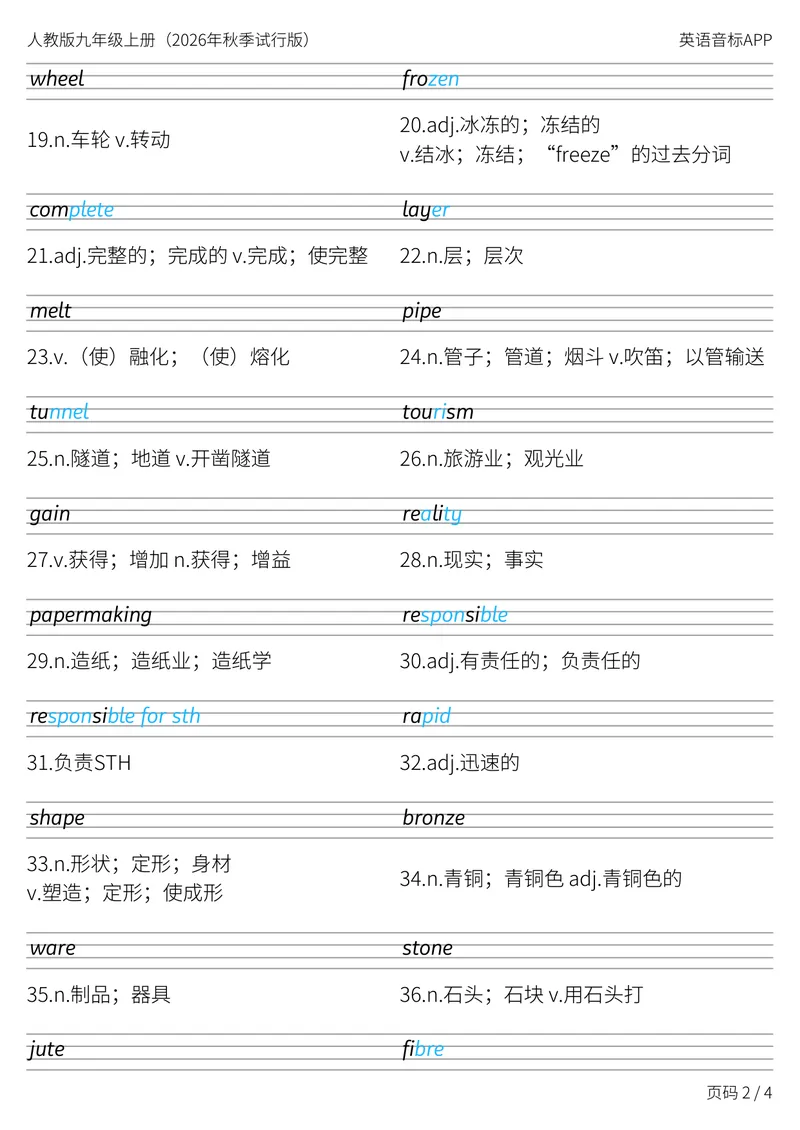 《人教版九年级上册_Unit5衡水体字帖_初中英语789_26秋最新人教版英语九年级上册_新版_第二套_04单词类资料_00暴雪制作资料_06.字帖-衡水体》第2页预览