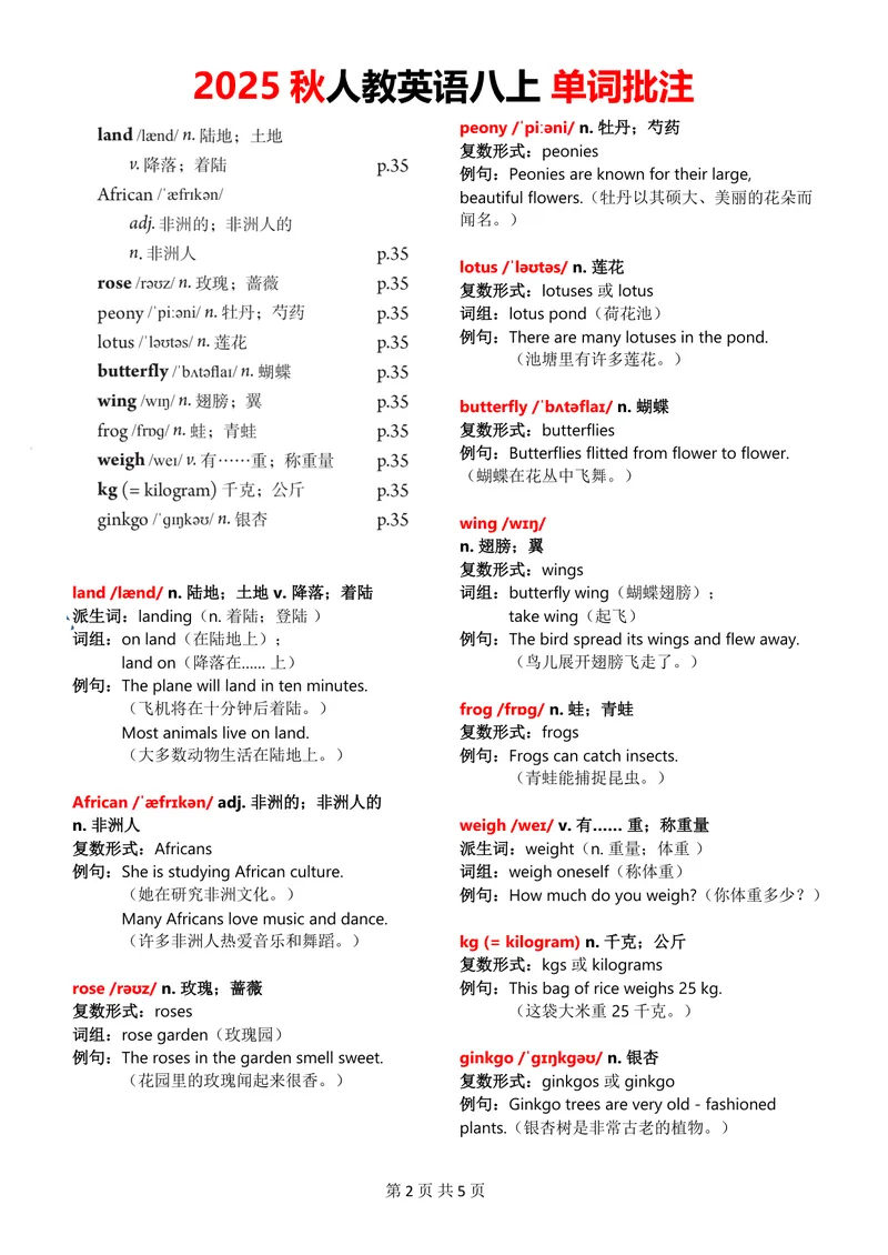 《2025秋八上单词批注Unit4无水印_初中英语789_最新人教版英语八年级上册_新版_最新2025秋人教版英语（八年级上册）_2025秋人教版英语8上：预习资料包_09单词批注（word+pdf)（多套）》第2页预览