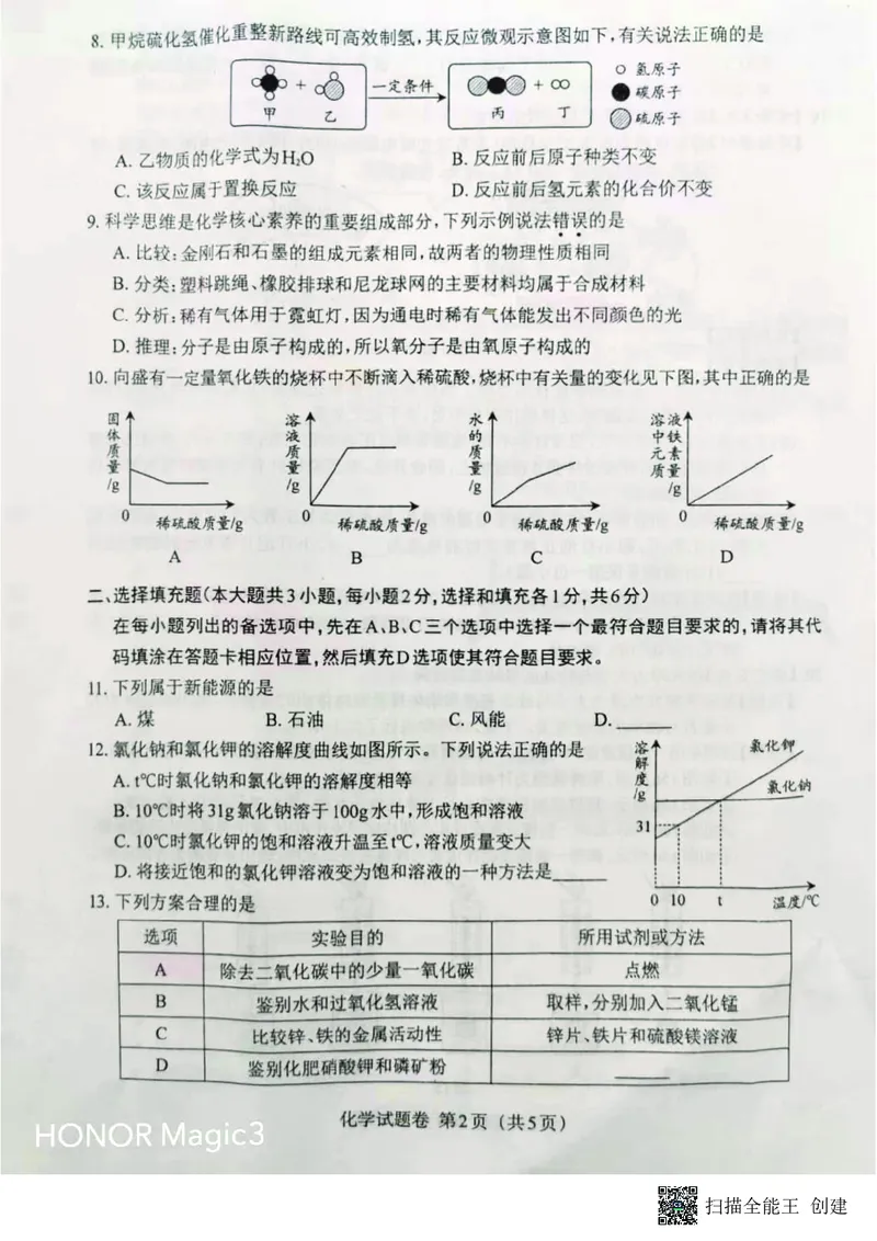 《2023江西化学试卷+答案(图片版)_12.2026年4月全国各地高考模拟卷_2026版初中金考卷•45套中考试卷汇编系列合集_全国版中考真题(1)_各省市《历年中考真题》2013-2024(10)_江西》第2页预览