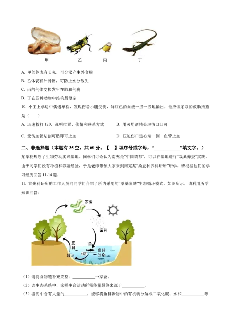 《2024四川省南充市中考生物真题（原卷版）_12.2026年4月全国各地高考模拟卷_2026版初中金考卷•45套中考试卷汇编系列合集_全国版中考真题(1)_各省市《历年中考真题》2013-2024(10)》第4页预览