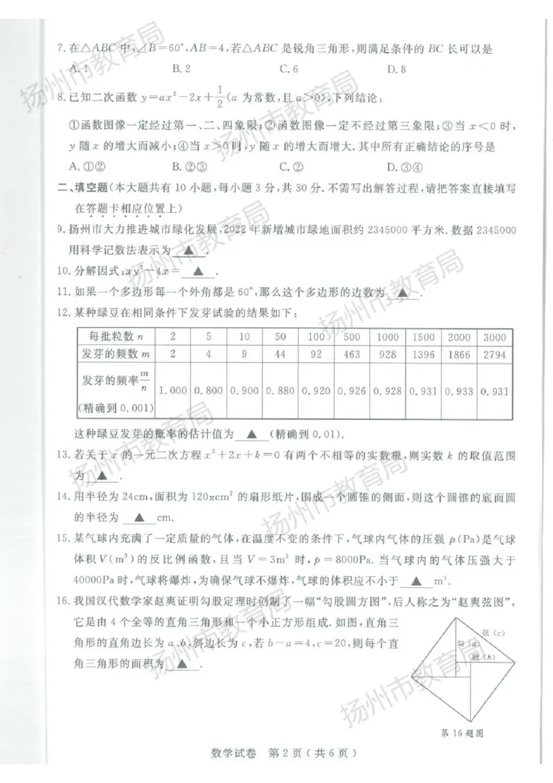 《2023扬州数学试卷(图片版)_12.2026年4月全国各地高考模拟卷_2026版初中金考卷•45套中考试卷汇编系列合集_全国版中考真题(1)_各省市《历年中考真题》2013-2024(10)_17江苏省各市试卷》第2页预览