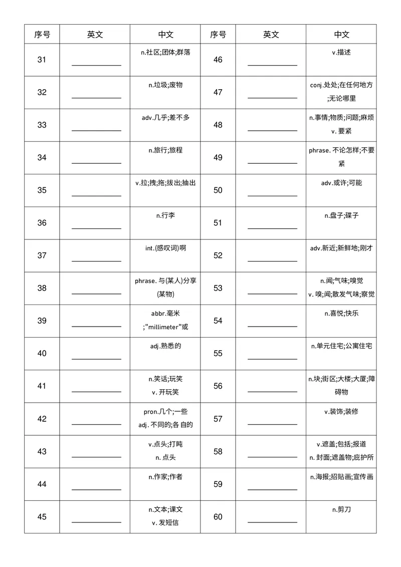 《中译英全册_初中英语789_最新人教版英语八年级上册_新版_最新2025秋人教版英语（八年级上册）_2025秋人教版英语8上：预习资料包_07单词默写（word+pdf）（多套）_合并版》第5页预览