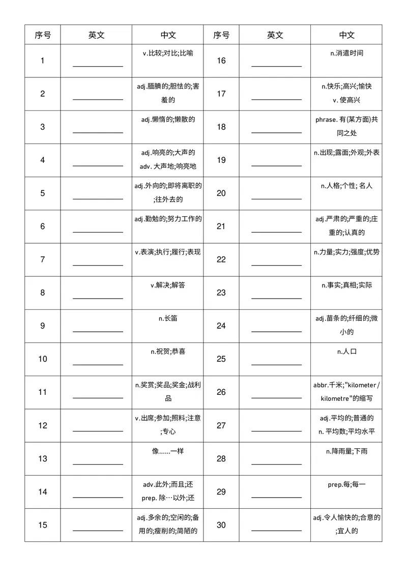 《中译英全册_初中英语789_最新人教版英语八年级上册_新版_最新2025秋人教版英语（八年级上册）_2025秋人教版英语8上：预习资料包_07单词默写（word+pdf）（多套）_合并版》第7页预览