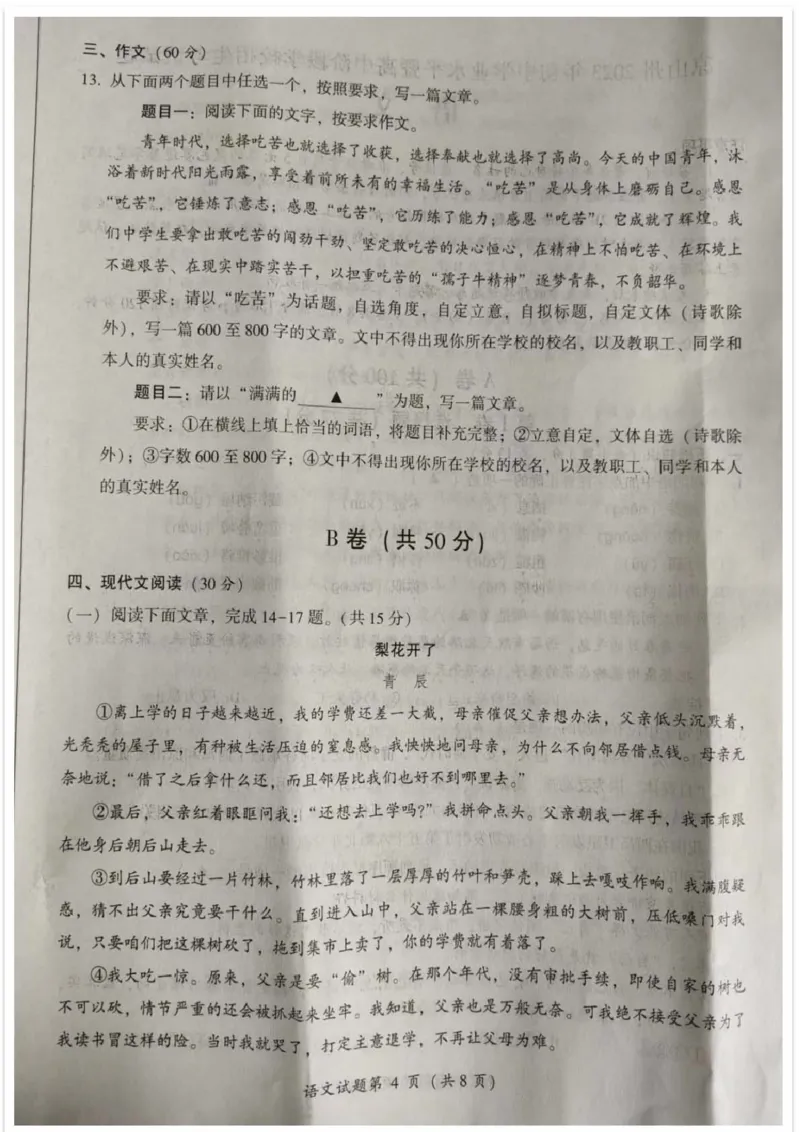 《2023四川凉山州语文试卷+答案(图片版)_12.2026年4月全国各地高考模拟卷_2026版初中金考卷•45套中考试卷汇编系列合集_全国版中考真题(1)_各省市《历年中考真题》2013-2024(10)》第4页预览