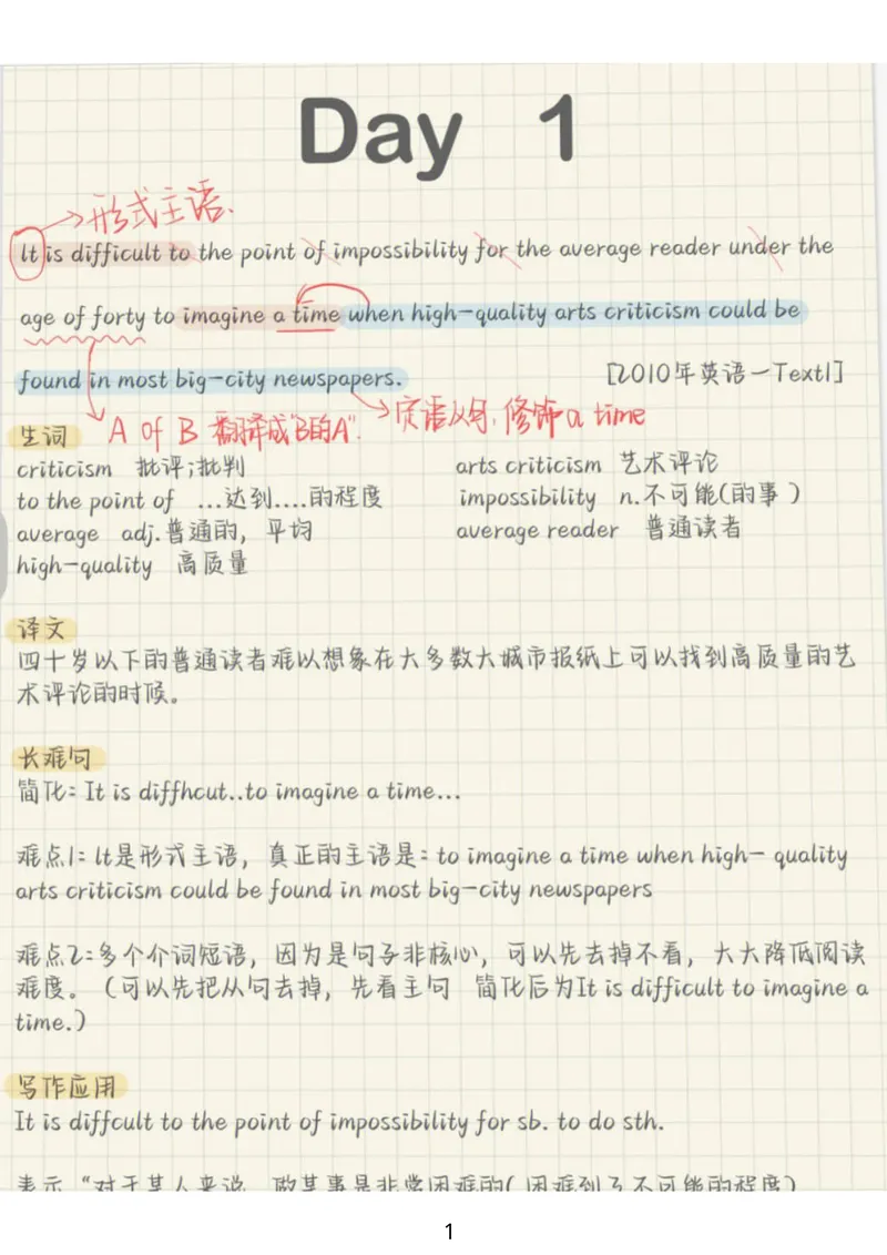 《英语笔记_考研英语真题_01考研英语真题版本一_❤️赠2：英语一二逐词翻译_高分大神整理_英语_考研英语笔记400+页》第1页预览