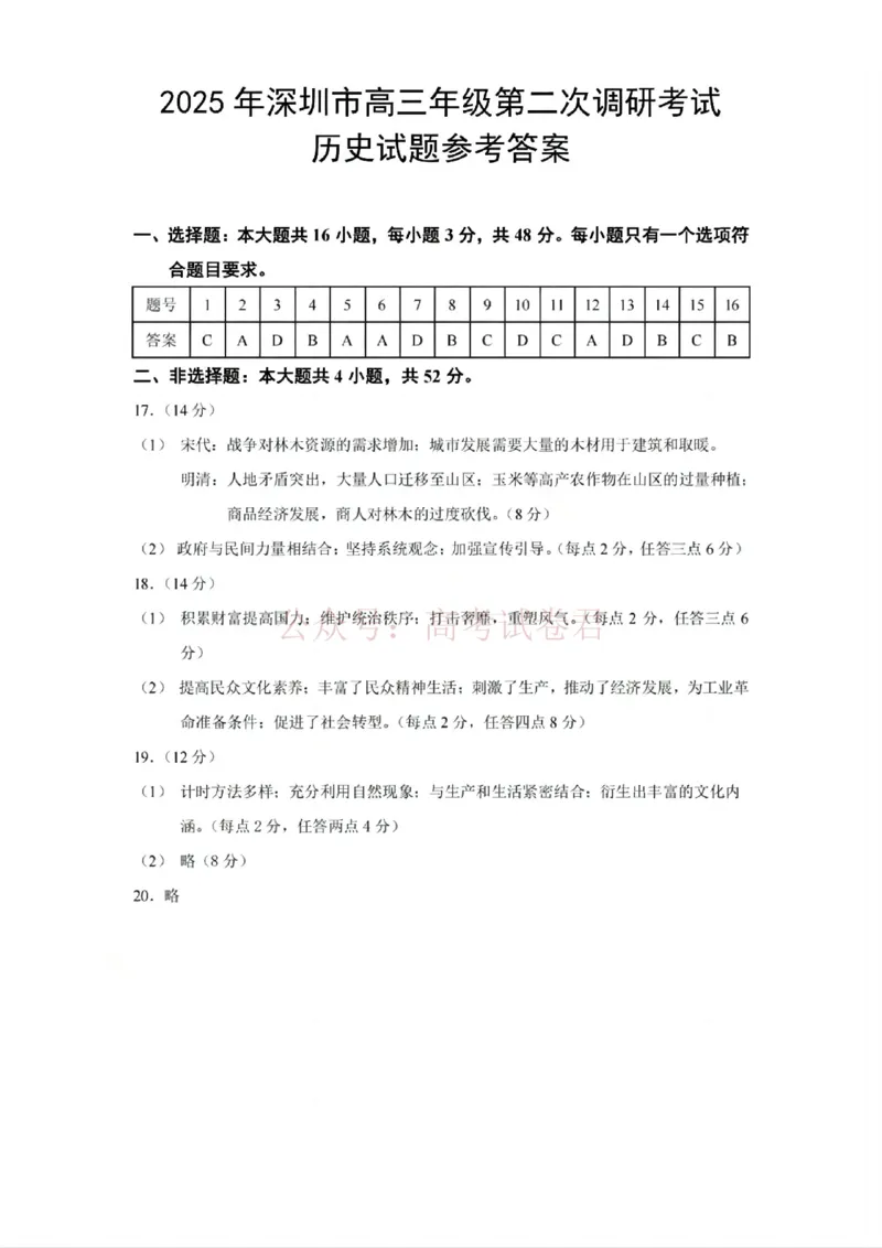 《2025年深圳市高三年级第二次调研考试历史答案_12.2026年4月全国各地高考模拟卷_2026年4月_2025届广东省深圳市高三第二次调研考试全科_08历史_2025届广东省深圳市高三第二次调研考试》第1页预览