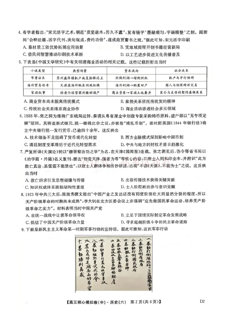 《2026年九师联盟高三核心模拟卷中（六）历史_12.2026年4月全国各地高考模拟卷_2026届九师联盟高三核心模拟卷中（六）全科_08历史_九师联盟高三核心模拟卷中（六）》第2页预览