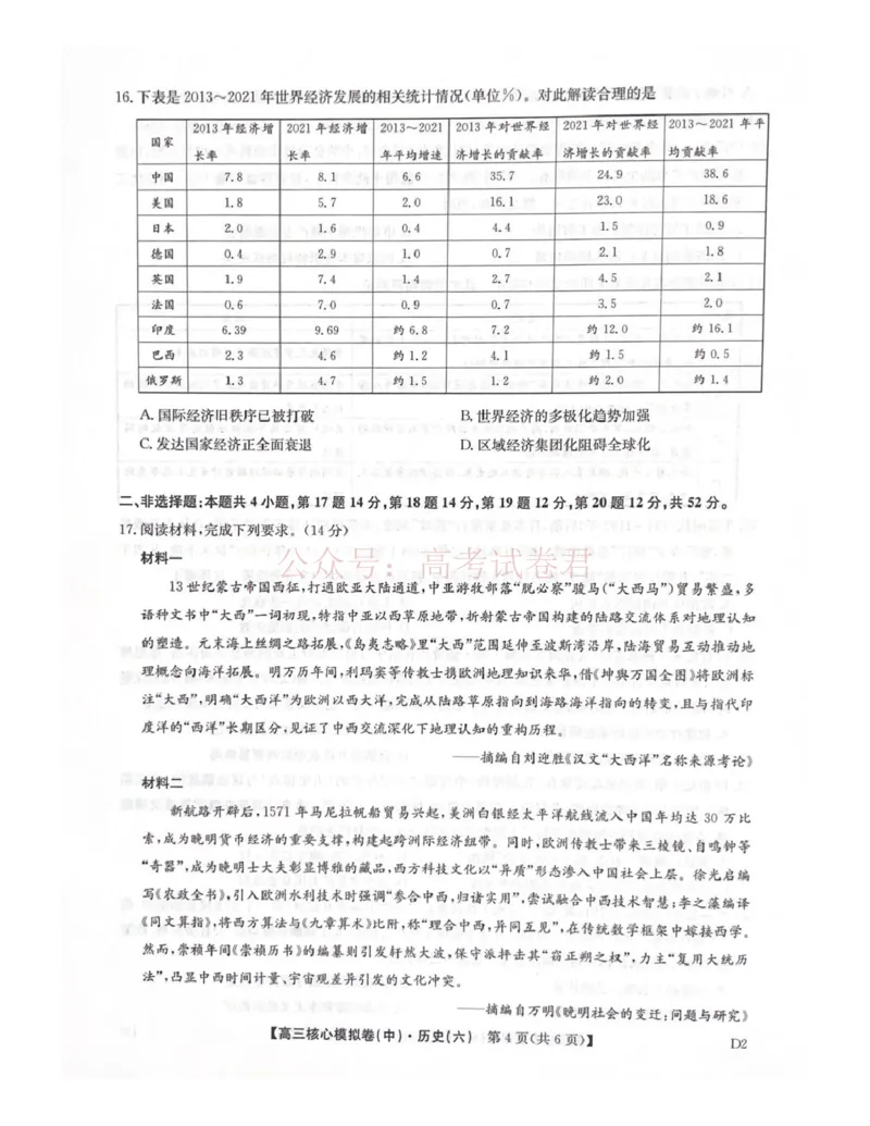 《2026年九师联盟高三核心模拟卷中（六）历史_12.2026年4月全国各地高考模拟卷_2026届九师联盟高三核心模拟卷中（六）全科_08历史_九师联盟高三核心模拟卷中（六）》第4页预览