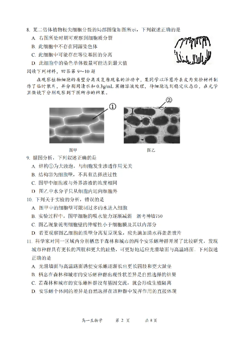 《生物卷-2606湖州高一期末_2024-2027高一（7-7月题库）(1)_2026年06月高一试卷_260626浙江省湖州市2025-2026学年高一下学期6月期末考试（全）》第2页预览