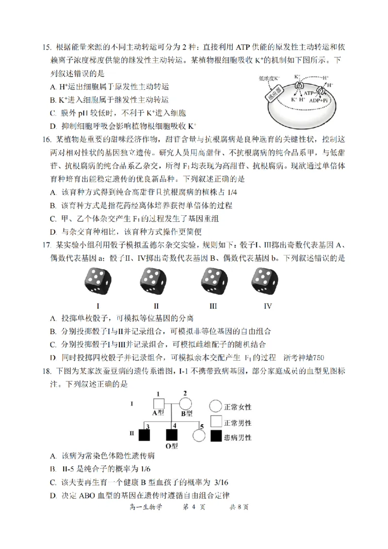 《生物卷-2606湖州高一期末_2024-2027高一（7-7月题库）(1)_2026年06月高一试卷_260626浙江省湖州市2025-2026学年高一下学期6月期末考试（全）》第4页预览