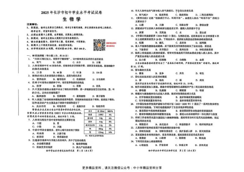 《2025年长沙市中考生物学真题原卷完整版_12.2026年4月全国各地高考模拟卷_2026版初中金考卷•45套中考试卷汇编系列合集_全国版中考真题(1)_2025年全国中考真题答案（按省市分类）(10)》第1页预览