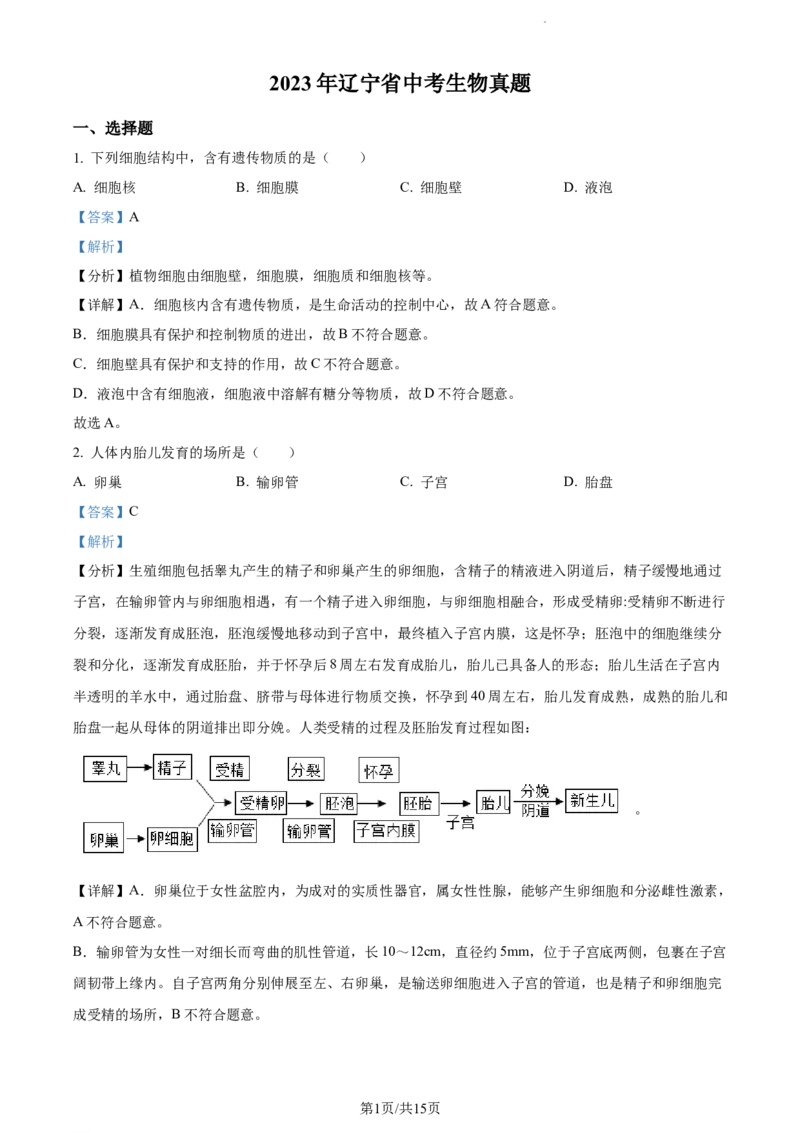 《2023年辽宁省中考生物真题（解析版）_12.2026年4月全国各地高考模拟卷_2026版初中金考卷•45套中考试卷汇编系列合集_全国版中考真题(1)_辽宁各地中考_辽宁生物（24）》第1页预览