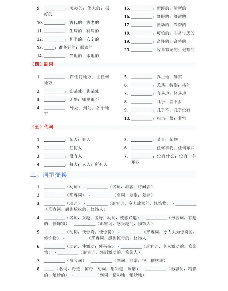《（合并）单元知识清单Unit1-8默写版_初中英语789_最新人教版英语八年级上册_新版_最新2025秋人教版英语（八年级上册）_2025秋人教版英语8上：预习资料包_14单元知识清单（word+pdf）》第2页预览