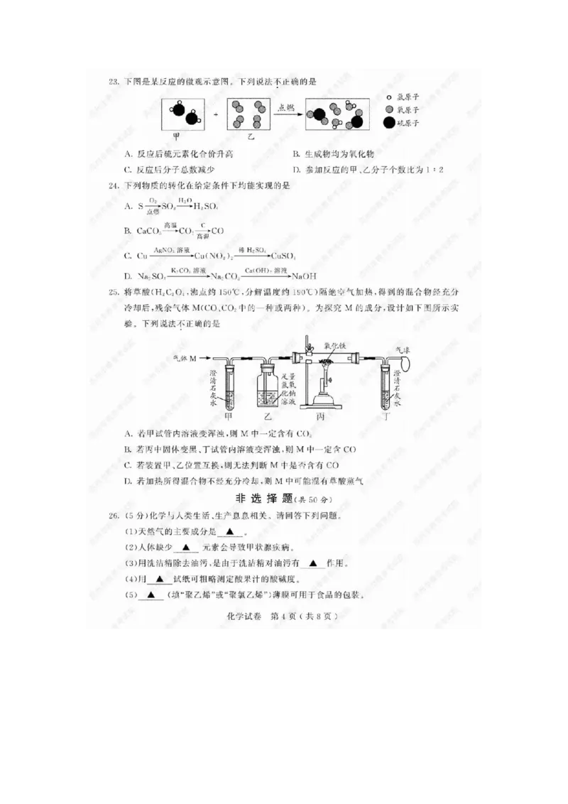 《2019年江苏苏州化学试卷+答案(图片word版)_2026版初中金考卷•45套中考试卷汇编系列合集_全国版中考真题(1)_各省市《历年中考真题》2013-2024(10)_历年中考真题(版本一,按科目划分)》第4页预览