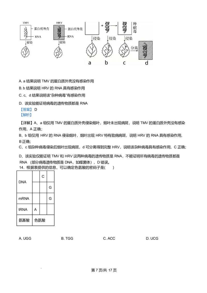 《湖南省长沙市天心区长沙市明德中学2025-2026学年高一下学期5月期中生物试题Word版含解析_2024-2027高一（7-7月题库）(1)_2026年06月高一试卷》第7页预览